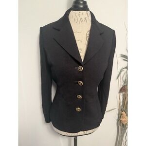 St John Basics Santana Knit Blazer Women 6 Black Sweater Gold Button USA Vintage